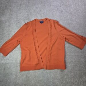 Pendleton Open Front Cardigan Silk‎ Blend Womens Size L Orange Fall